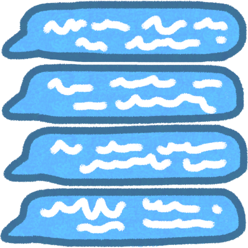 4 blue text messages that take up the whole image outlined in a darker blue with white squiggly writing in each message